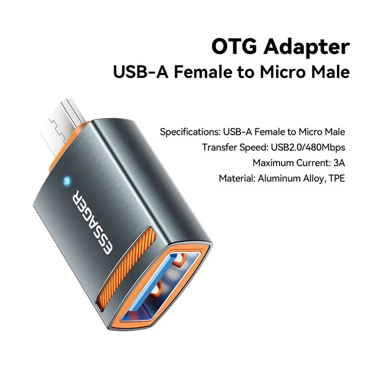 ESSAGER USB Female to Micro Male Converter Aluminum Alloy OTG Adapter