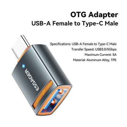 ESSAGER USB Female to Type-C Male Adapter Aluminum Alloy OTG Connector