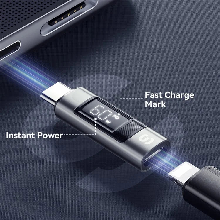 ESSAGER Fast Charging Adapter 480Mbps Aluminum Alloy Mini Converter with Digital Display - iP Female to Type-C Male