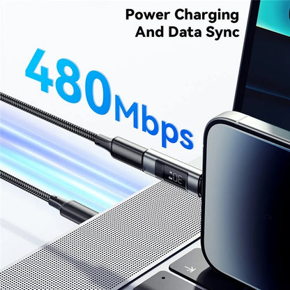 ESSAGER Fast Charging Adapter 480Mbps Aluminum Alloy Mini Converter with Digital Display - iP Female to Type-C Male