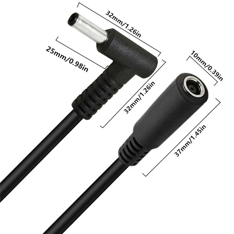15cm 90 Degree 4.5mmx3.0mm Male to Female Adapter DC Power Connector Cable for HP / Dell Laptops