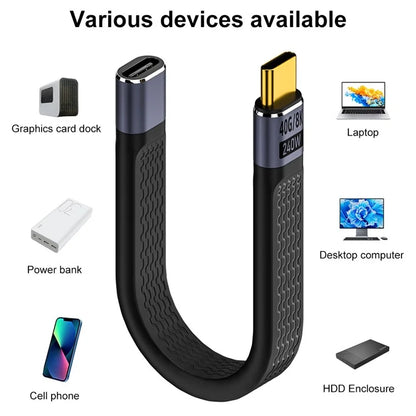 240W 40Gbps USB Type-C Male to Female FPC Soft Wire Data Cable for Mobile Phone / Laptop / Hard Drive Box