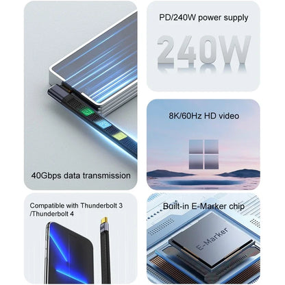 USB Type-C Male to Male Middle Elbow FPC Soft Wire 40Gbps Data Cable Support 240W Fast Charging