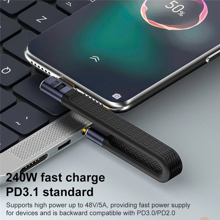 USB Type-C Male to Male Middle Elbow FPC Soft Wire 40Gbps Data Cable Support 240W Fast Charging