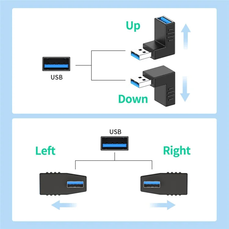 ENKAY HAT PRINCE 2Pcs Right Angle Converter USB 3.0 Male to Female 90 Degree Adapter
