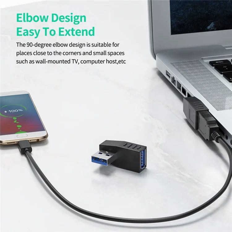 ENKAY HAT PRINCE USB 3.0 Male to Female Converter 90 Degree Right Angle Adapter
