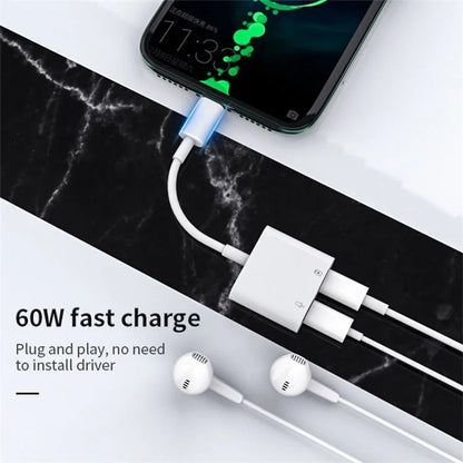 MH-CM36S 60W Type-C Male to Dual Type-C Female Adapter Charging Cable Earphone Connector
