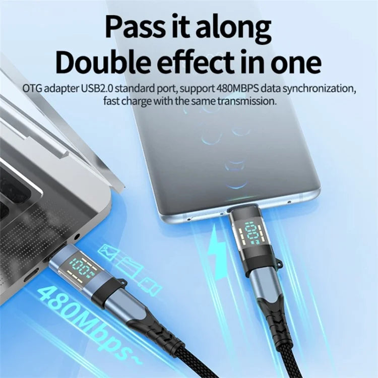 USB 3.1 Type-C to Type-C Male to Female Converter OTG Adapter with Digital Display