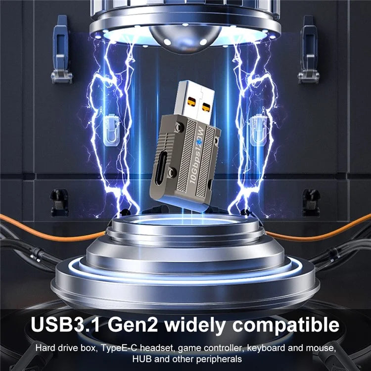 120W USB 3.1 Gen2 to Type-C Converter 10Gbps Zinc Alloy Shell Elbow Adapter
