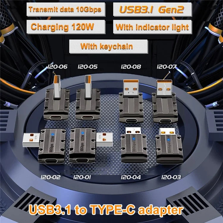USB 3.1 Gen2 to Type-C Converter 10Gbps Middle Elbow Adapter Support 120W Fast Charging
