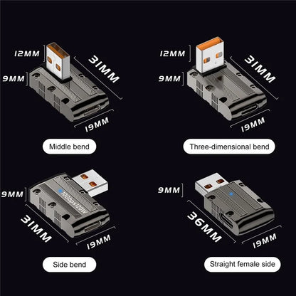 USB 3.1 Gen2 to Type-C Converter 10Gbps Middle Elbow Adapter Support 120W Fast Charging