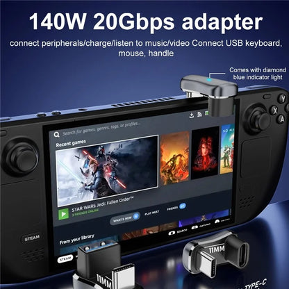 140W 20Gbps Type-C Male to Type-C Female Adapter U-Shaped Elbow Charging Cable Converter Support 4K / 60Hz