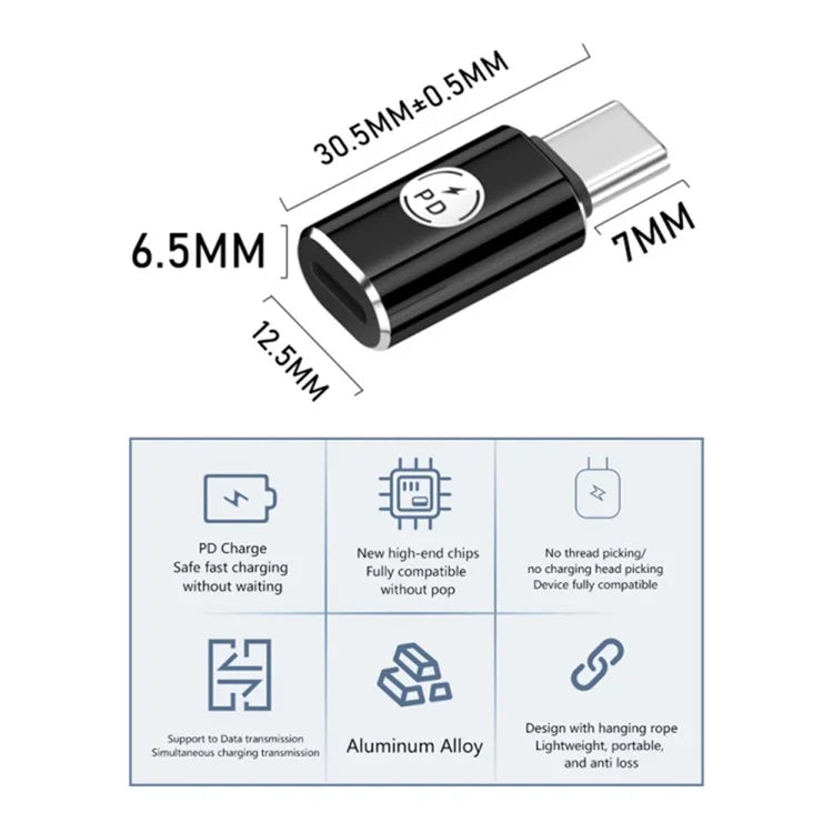 PD 27W Type-C Male to iP iOS Female Fast Data Transmission Adapter for iPhone, iPad, MacBook