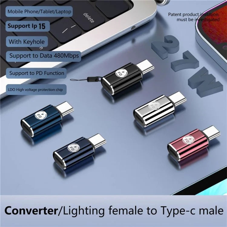 PD 27W Type-C Male to iP iOS Female Fast Data Transmission Adapter for iPhone, iPad, MacBook