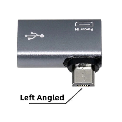 U2-009-LE 90 Degree Left Angled Micro USB 2.0 to Type-A Female OTG Adapter with USB Power for Phone Tablet