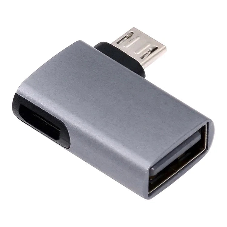 U2-009-RI For Phone Tablet Right Angled 90 Degree Micro USB 2.0 to Type-A Female OTG Adapter with USB Power