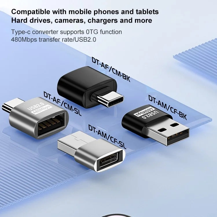 USB 2.0 Male to USB-C Female Adapter 480Mbps Data Transfer OTG Converter