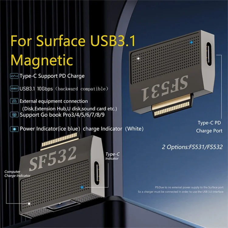 For Microsoft Surface Pro 9 / 8 / 7x / 6 / 5 / Go 2 / 3 Expansion Power Adapter Data Converter (SF532)