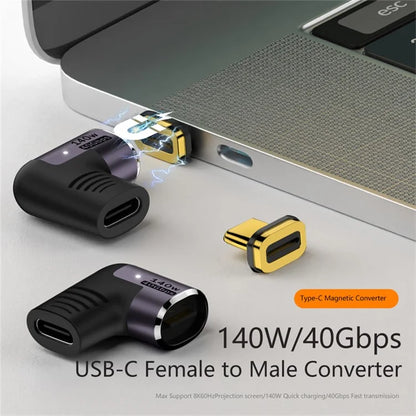 Angled 140W 5A Magnetic USB 4.0 Type-C Male to Female 40Gbps Data OTG Adapter