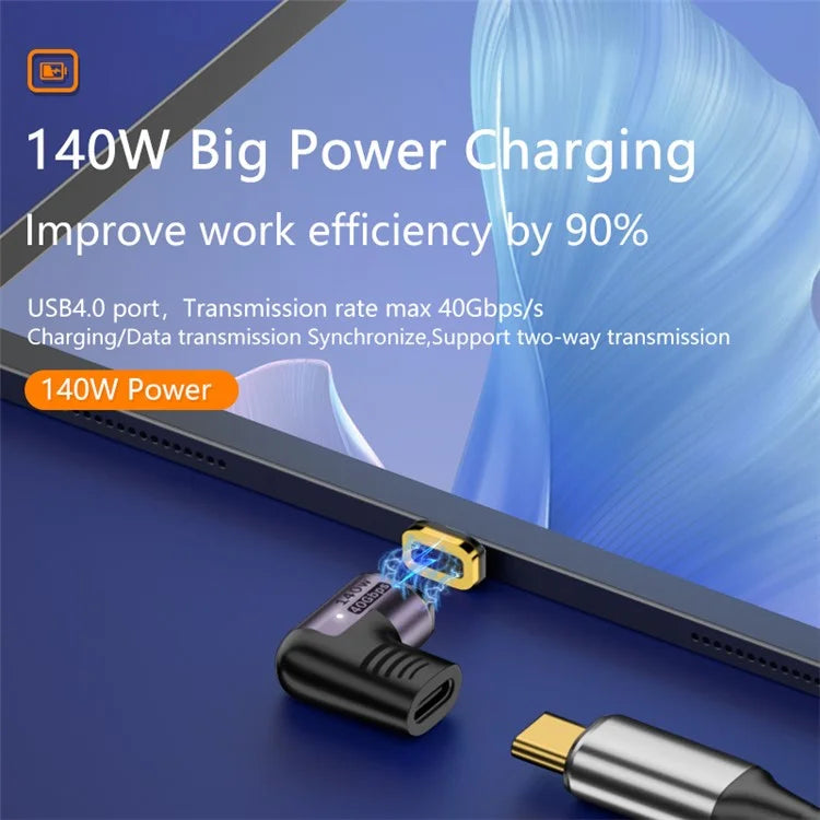 Angled 140W 5A Magnetic USB 4.0 Type-C Male to Female 40Gbps Data OTG Adapter