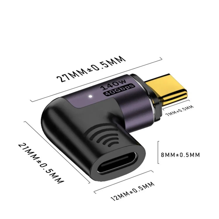 Angled 140W 5A Magnetic USB 4.0 Type-C Male to Female 40Gbps Data OTG Adapter