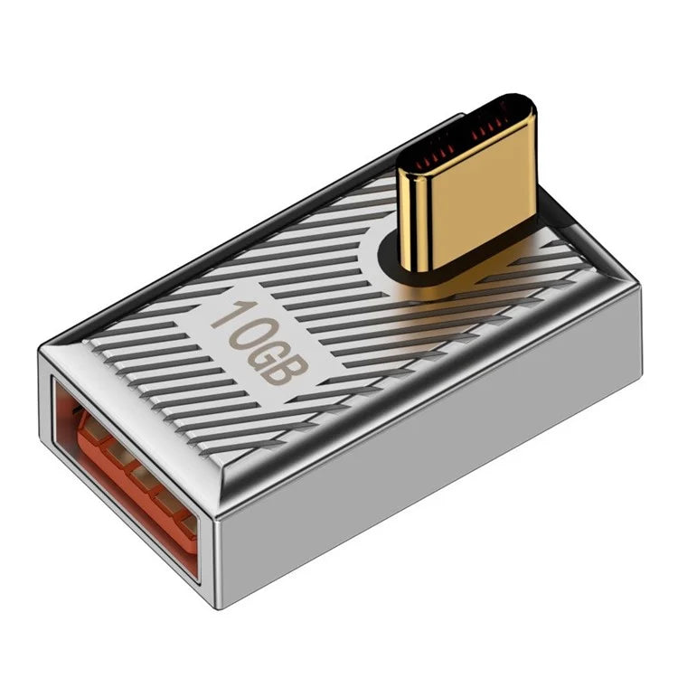 USB-A 3.1 Female to Type-C Male Middle Bend 120W Fast Charging 10Gbps OTG Adapter
