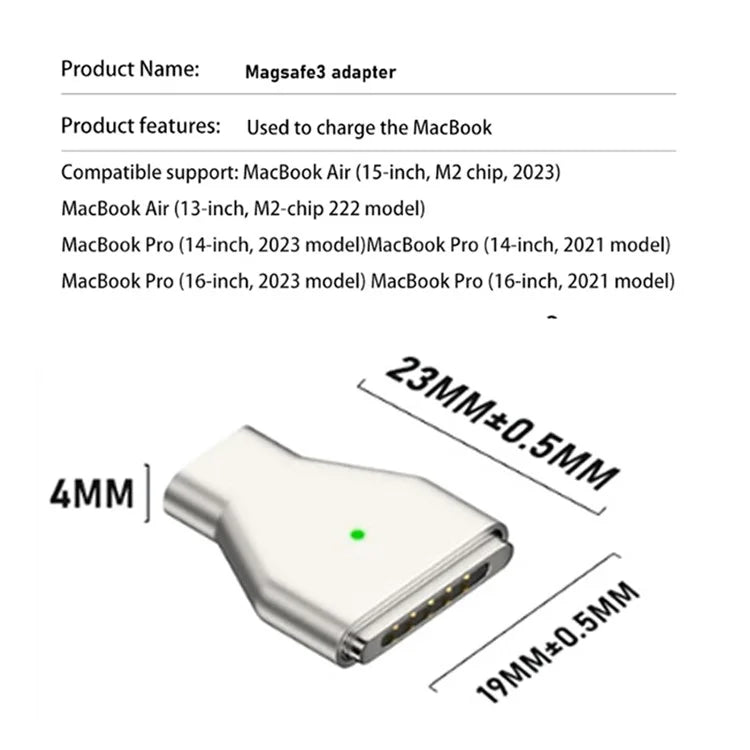 Magnetic 3 to Type-C Adapter PD 140W Fast Charging Converter for MacBook