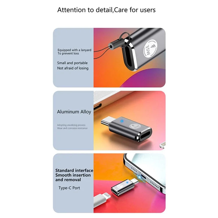 USB-C Adapter Type-C Male to iOS Female PD 35W Fast Charging Data Transfer Converter