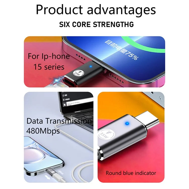 USB-C Adapter Type-C Male to iOS Female PD 35W Fast Charging Data Transfer Converter