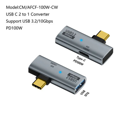 USB 3.2 Adapter Type-C to USB-A  /  USB-C Adapter 10Gbps OTG USB-C 2 to 1 Converter with PD 100W Charge