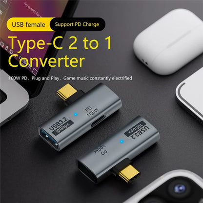 USB 3.2 Adapter Type-C to USB-A  /  USB-C Adapter 10Gbps OTG USB-C 2 to 1 Converter with PD 100W Charge