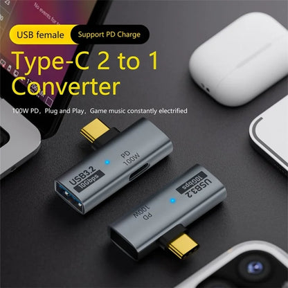 USB 3.2 Adapter Type-C to USB-A  /  USB-C Adapter 10Gbps OTG USB-C 2 to 1 Converter with PD 100W ChargeBlack