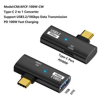 USB 3.2 Adapter Type-C to USB-A  /  USB-C Adapter 10Gbps OTG USB-C 2 to 1 Converter with PD 100W ChargeBlack
