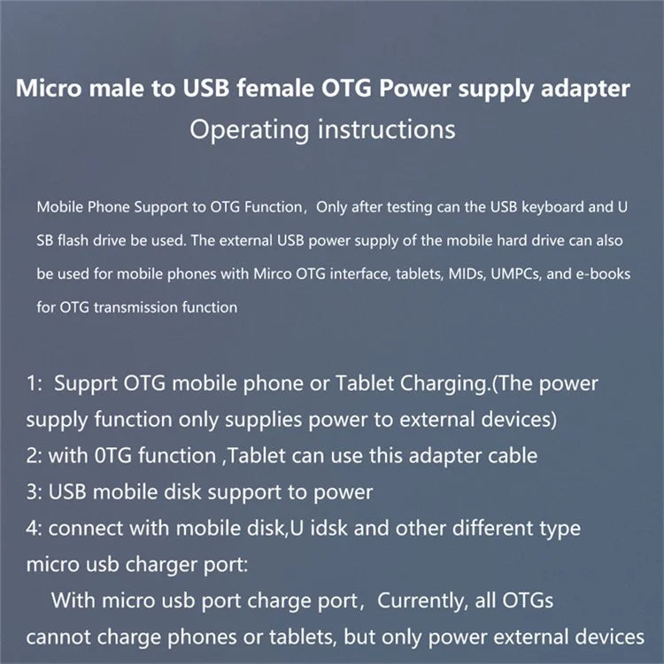 Micro USB Male to USB Female OTG Adapter Micro USB to USB-A + USB2.0 Charging Data Converter