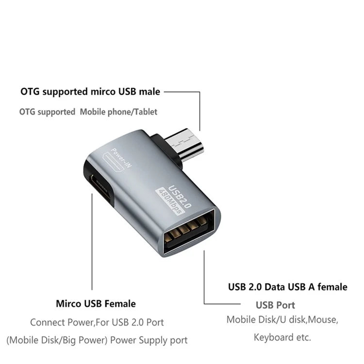 Micro USB Male to USB Female OTG Adapter Micro USB to USB-A + USB2.0 Charging Data Converter