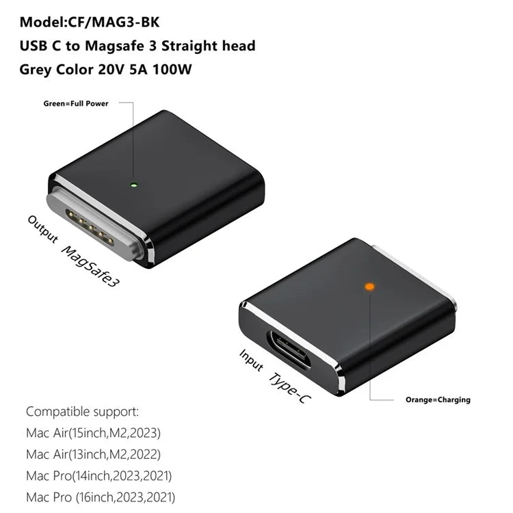 Compatible with MagSafe 3 USB-C Female to Magnetic PD 100W Charging Adapter for MacBook