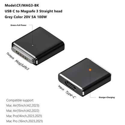 Compatible with MagSafe 3 USB-C Female to Magnetic PD 100W Charging Adapter for MacBook