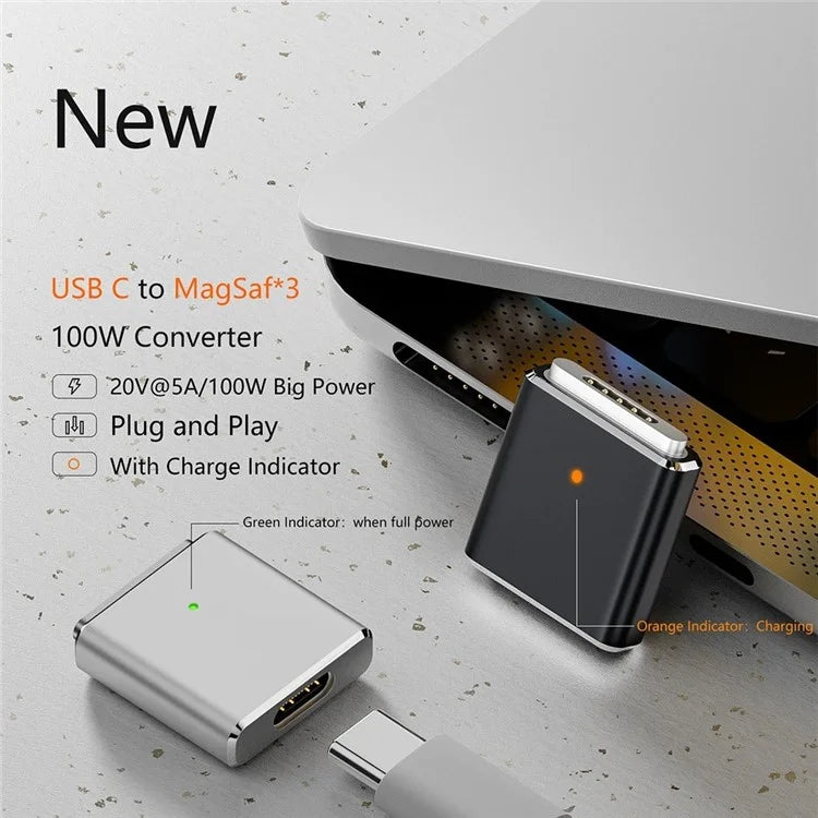 Compatible with MagSafe 3 USB-C Female to Magnetic PD 100W Charging Adapter for MacBook