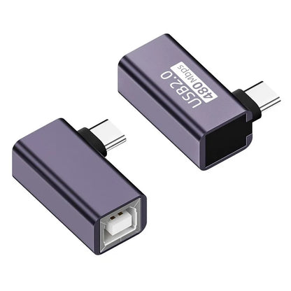 USB-B Female to USB-C Male Elbow Adapter Converter 480Mbps Connector for Electric Piano / Printer