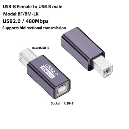 USB-B Female to USB-B Male Converter Adapter, 480Mbps Data Connector Plug for Electric Piano / Printer