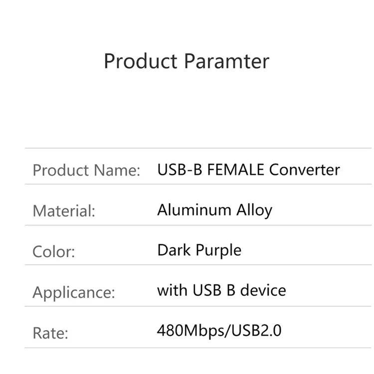 USB-B Female to Mini USB Male 480Mbps Adapter Aluminum Alloy Connector for Electric Piano / Printer