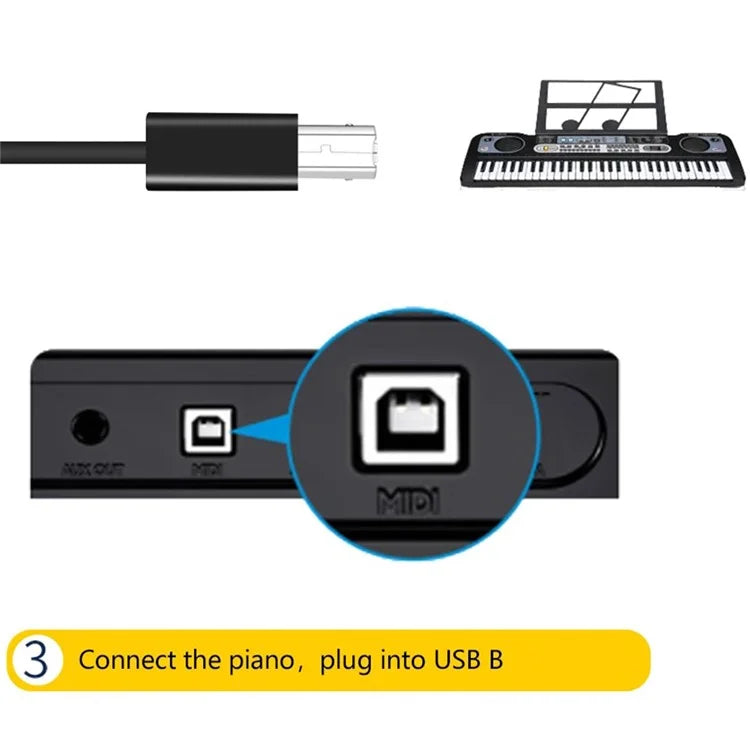 USB-B Female to USB-C Male Converter Adapter 480Mbps Data Transfer Connector for Electric Piano / Printer