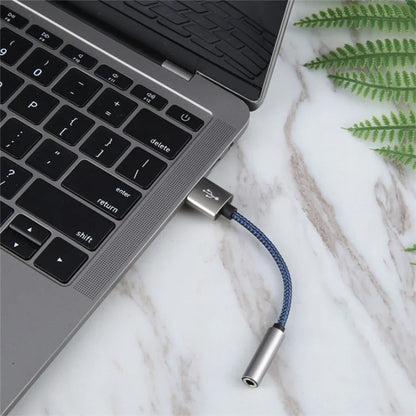 USB Male to 3.5mm Female Audio Adapter Nylon Braided Cord Stereo Sound AUX Adapter