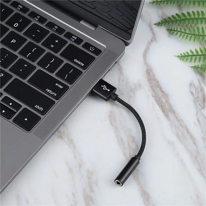 USB Male to 3.5mm Female Audio Adapter Nylon Braided Cord Stereo Sound AUX Adapter