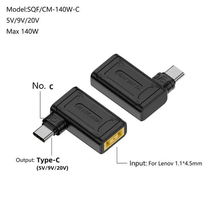 For Lenovo 1.1x4.5mm Female to Type-C Male 140W Power Adapter Charging Converter