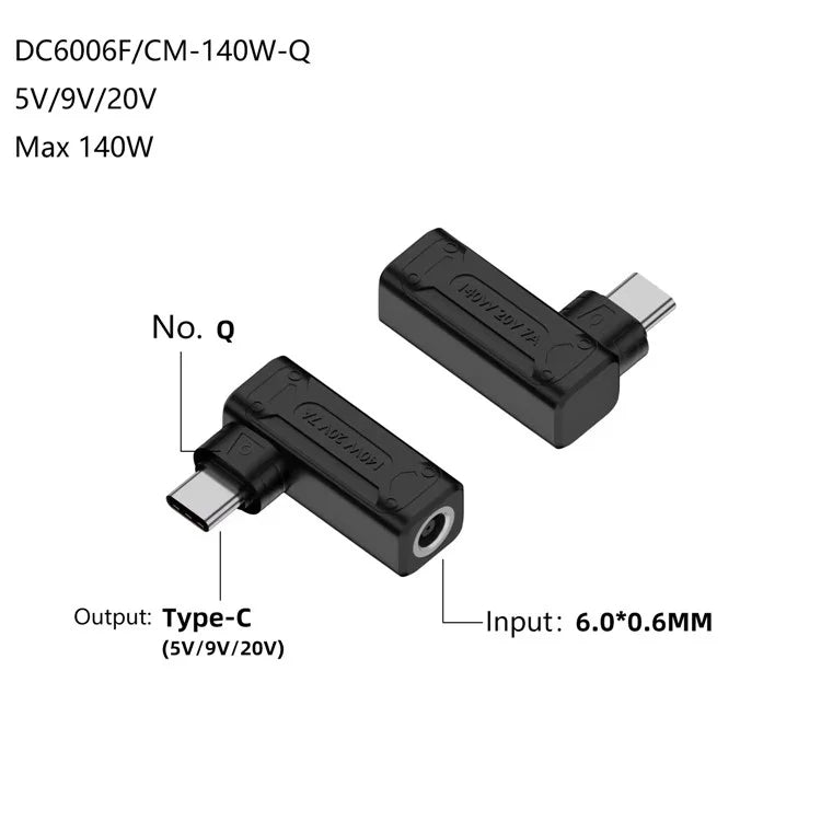 6x0.6mm DC Female to Type-C Male 140W Power Adapter Charging Converter