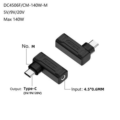 DC 4.5x0.6 Female to Type-C Male Converter 140W 5V / 9V / 20V Charging Adapter