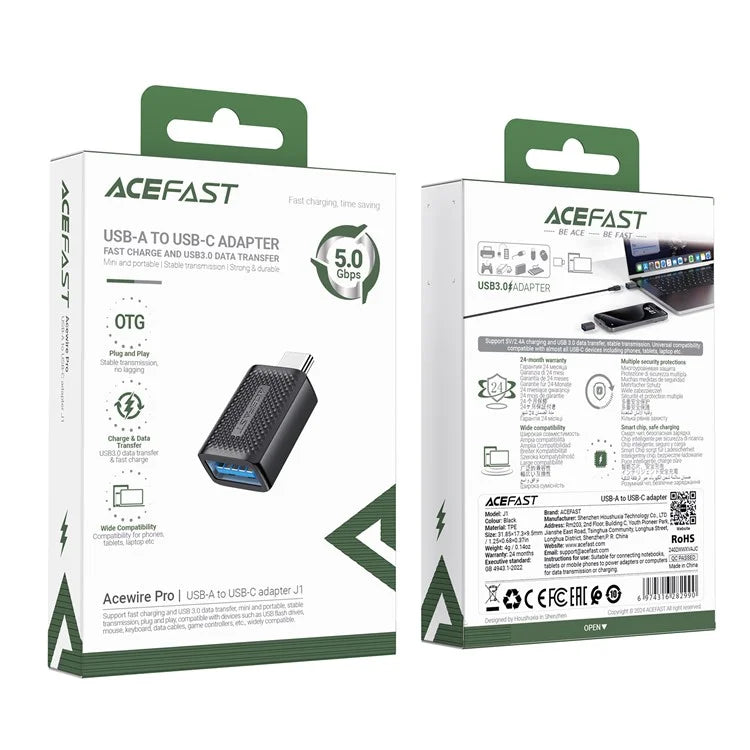 ACEFAST J1 USB-A to USB-C Extension Adapter Data Transfer Fast Charging Adapter