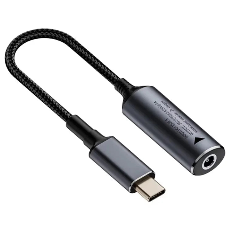 Braided Cable 5.5x2.5mm DC Female to Type-C Male Adapter Supports 140W Fast Charging