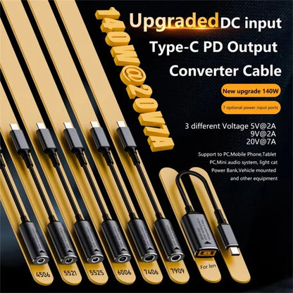 Braided Cable 5.5x2.5mm DC Female to Type-C Male Adapter Supports 140W Fast Charging